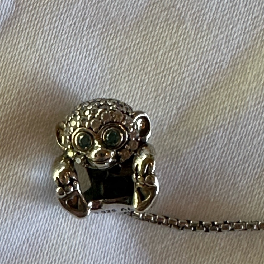 Pandora pave monkey charm green eyes accent flexible tail - Picture 4 of 5